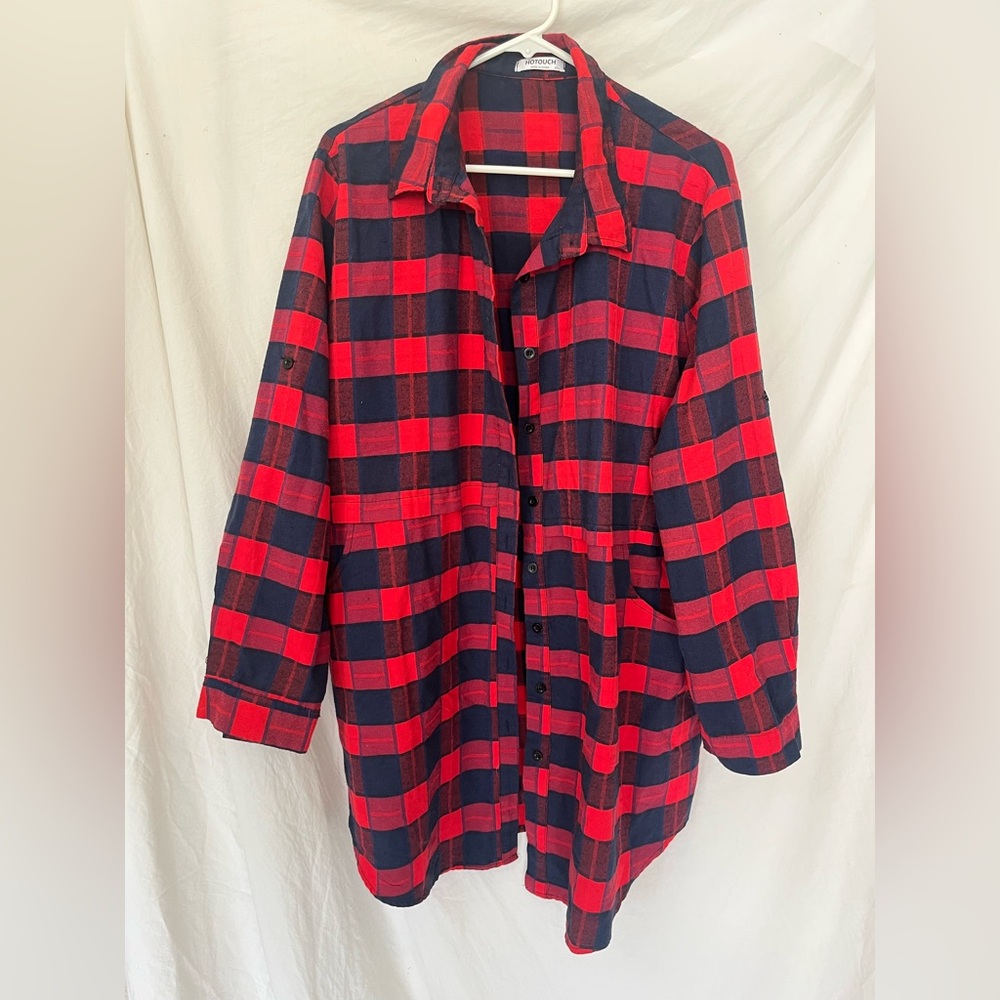 Stylish Red and Black Plaid Button-Down Long Shirt